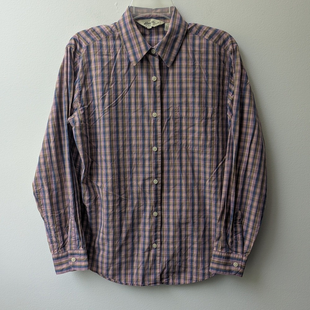Eddie Bauer Button Up Shirt Purple Plaid Long Sleeve Sz M Gorpcore Classic